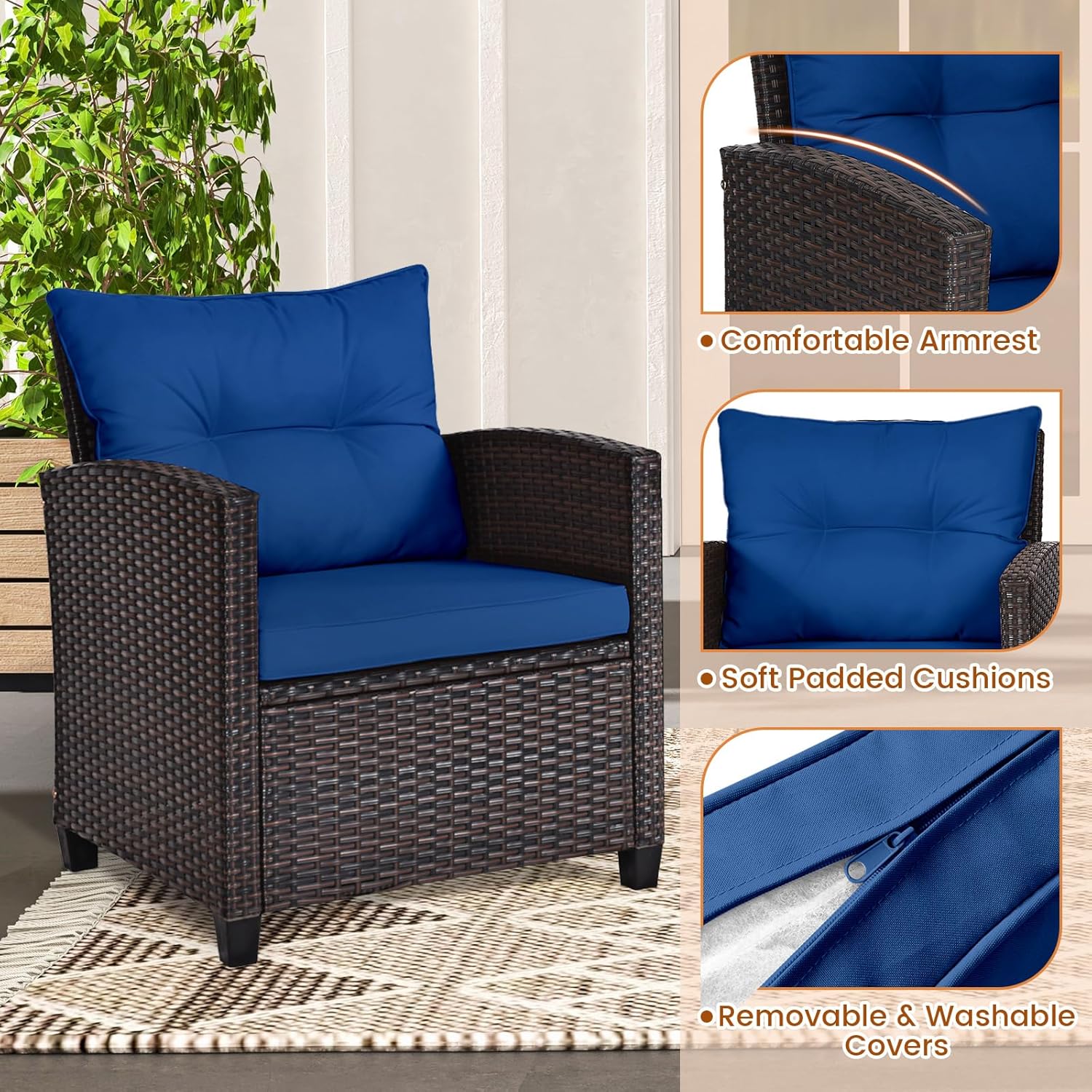 Navy blue rattan wicker 3-piec - Bistro Table Set review and price